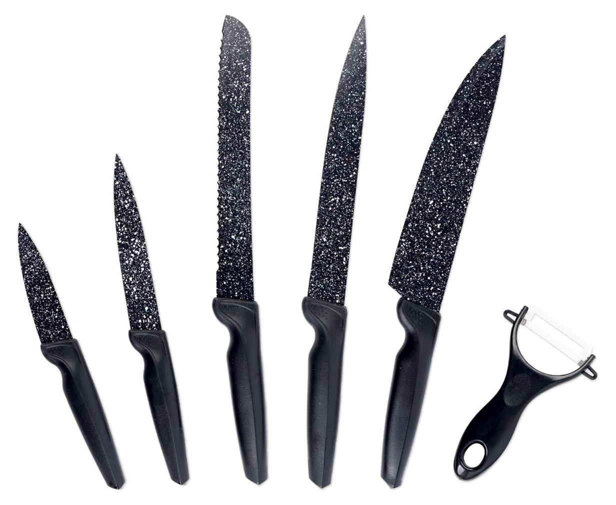 GOURMETmaxx Messerset 6-delig met sparschäler, zwart