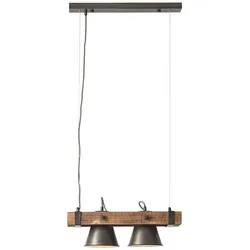 BRILLIANT Lampe, Decca Pendelleuchte 2flg schwarz stahl, 2x A60, E27, 10W, Holz aus nachhaltiger Waldwirtschaft (FSC)