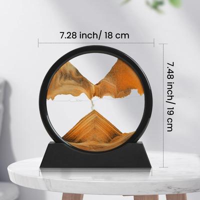 Youfap Market Round Glass 3D Hourglass Quicksand Moving Sand Art Picture, Deep Sea Sandscape Craft, Flowing Painting Home Office Decor yellow