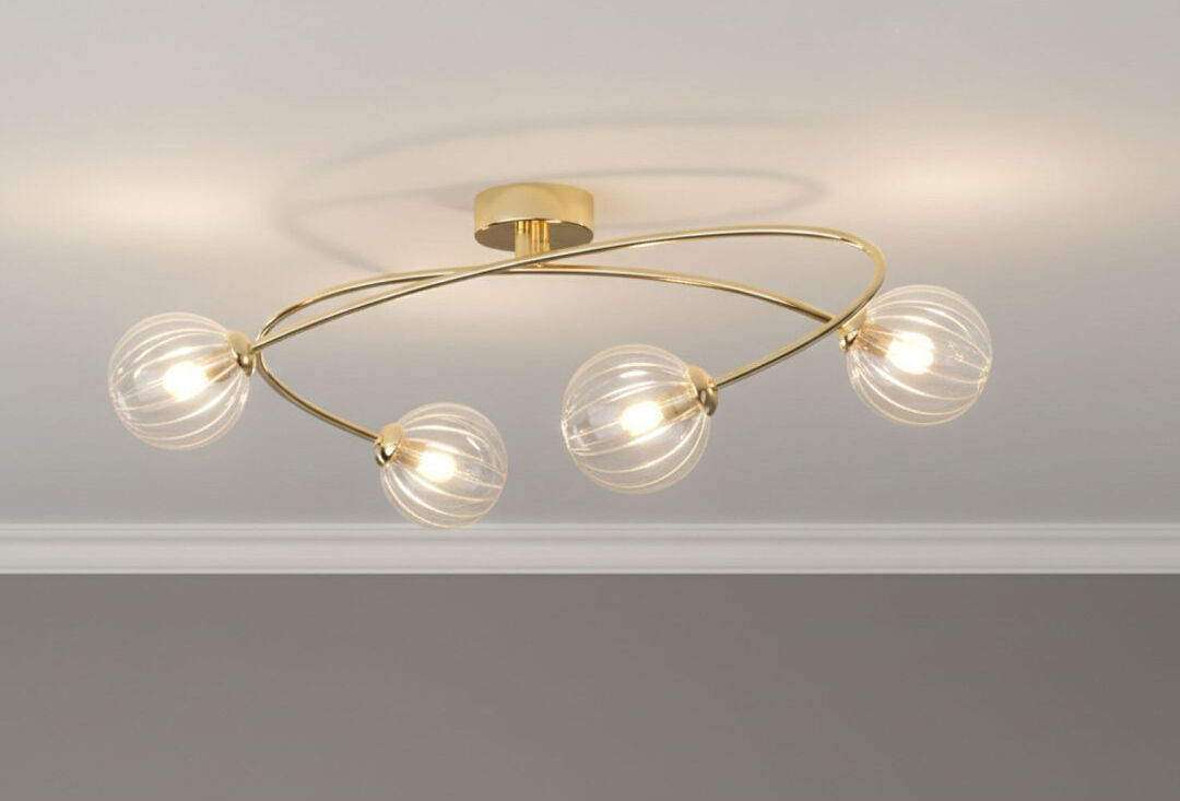 Firstlight Glass Flush Mount Brass 24.5cm H X 60cm W X 27.5cm D