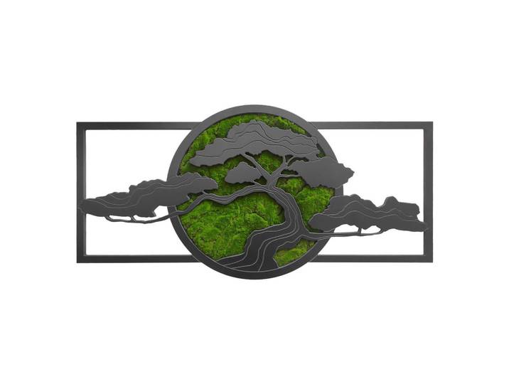 Moosbild, Schwarz, Dunkelgrün, Holz, Metall, Kunststoff, Wellness, rechteckig, 100x50 cm, Fsc, Made in EU, 3D-Effekt, Bilder & Rahmen, Moosbilder
