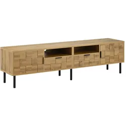 MODFU TV-Schrank aus Spanplatte in Natur/Schwarz, 160x35x42,5 cm, mit 2 Türen und 2 Schubladen