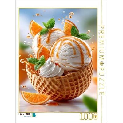 CALVENDO Puzzle Herrlich verpackt in einer Waffel - Vanilleeis mit Orangen und Orangensirup | 1000 Teile Lege-Größe 64x48cm Foto-Puzzle für glückliche