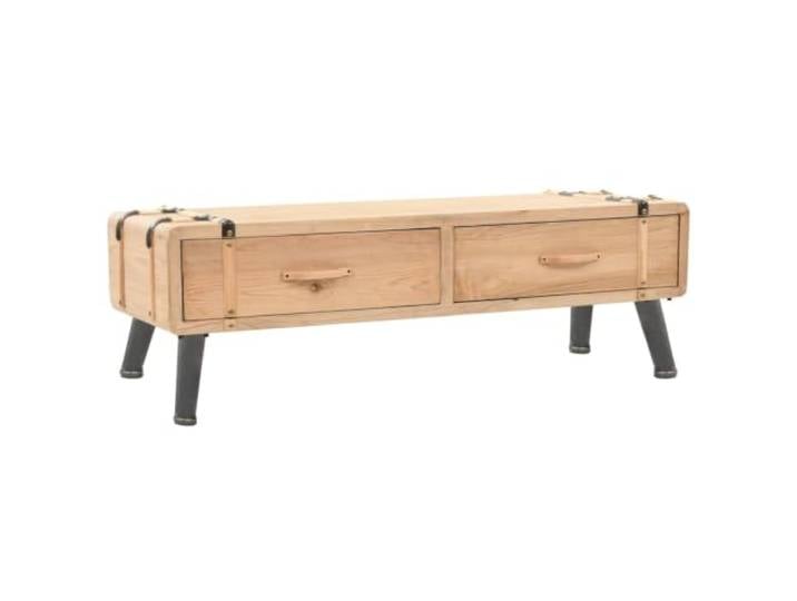 KUPTYERFG TV-Board Tannenholz Rustikaler TV-Schrank 120x33x35 cm Stabiles Fernsehmöbel aus Tannenholz im Koffer-Design mit 2 Schubladen für Wohnzimmer und Schlafzimmer.