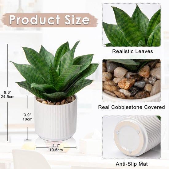 Benza Ibenzoa realistische kunstplant met vorstgrijs keramische pot en kiezelzand, 25 cm