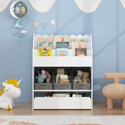 Telepassa Kids Bookshelf with Storage Bins and Drawer