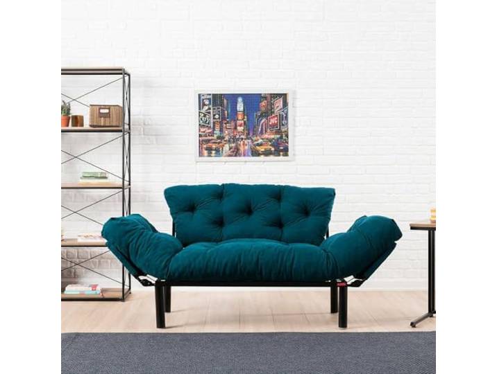 Dmora Schlafsofa 2-Sitzer Zeeusis 155x70 cm Blau mit Stauraum