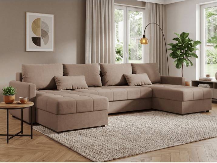 Ausziehbares U-Form Sofa VENORIA 285x146 cm, beige + 2 Kissen GRATIS