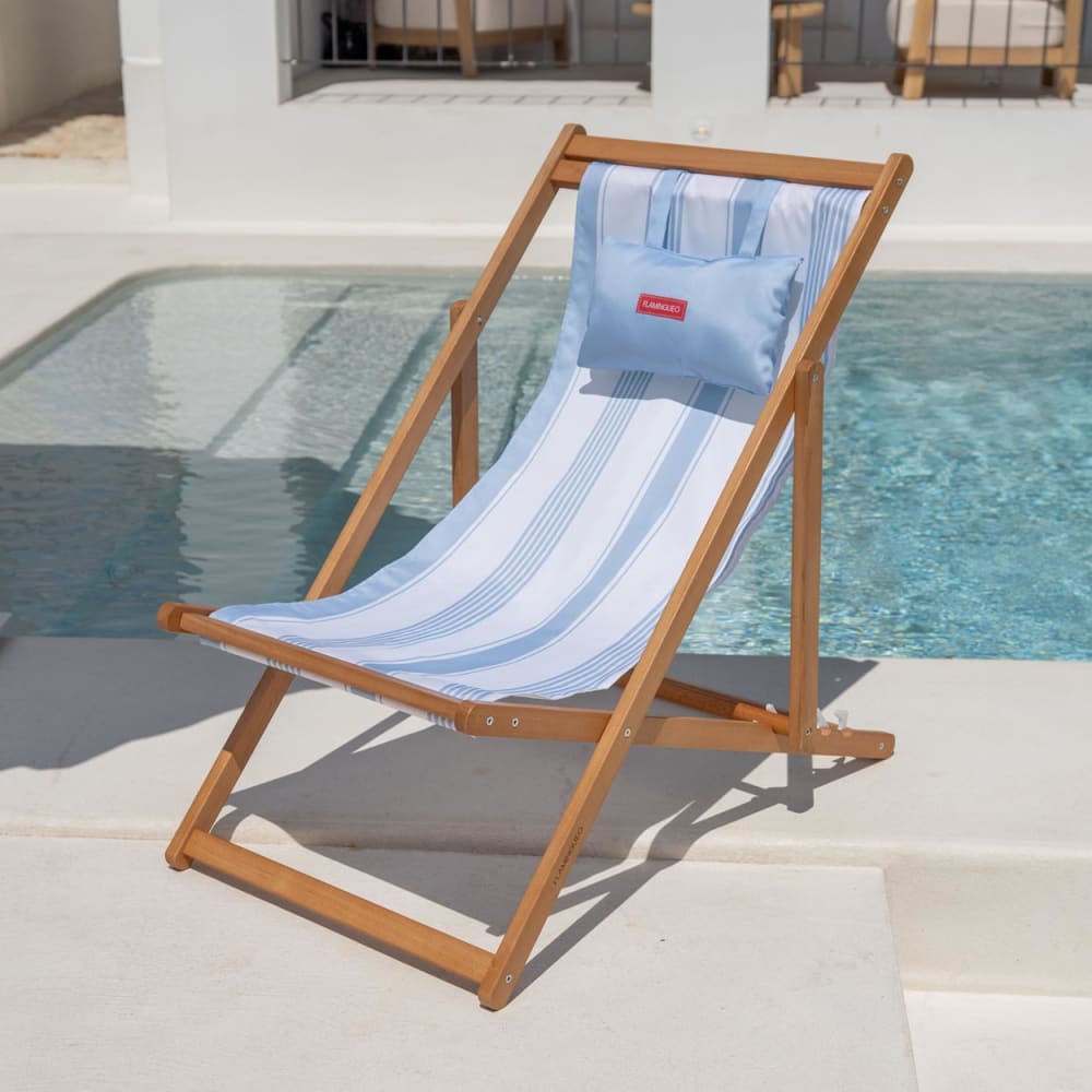 Flamingueo Chaise plage bois inclinable bleue Bleu 59x83x87cm