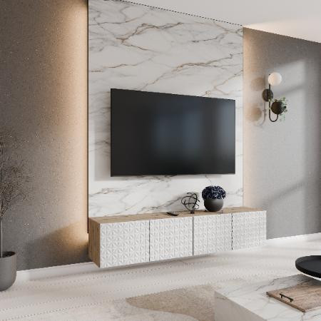 MargaretHadas24 Cali TV-kast, modern hangend TV-meubel, wit, Breedte: 200 cm
