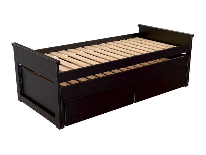 Lit Gigogne 90x200 Maxi en bois + tiroirs de rangement 90x200 Noir