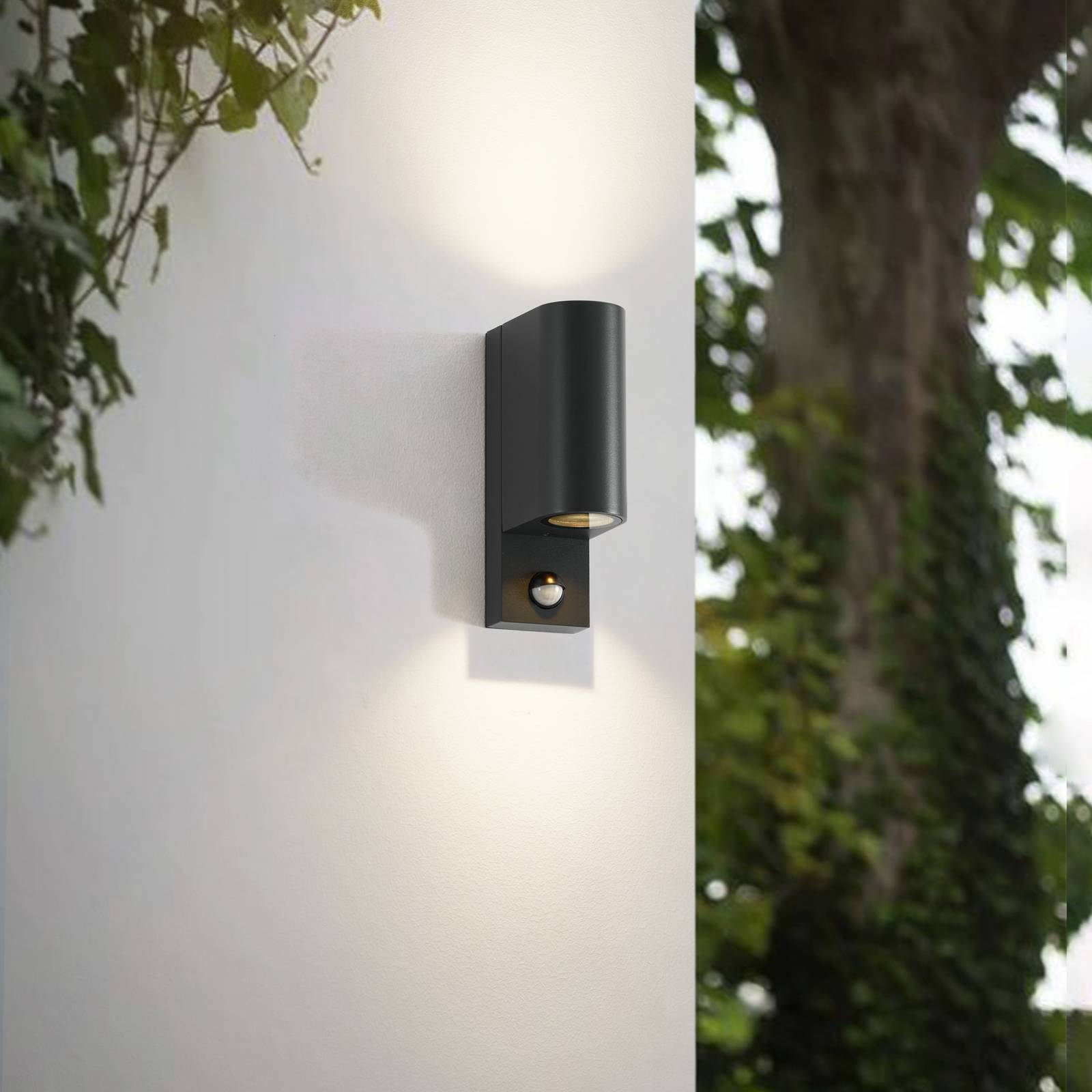 Outdoor Sensor Wall Light Palina Lindby, dimmable, Black, Aluminium, Modern, Outdoor Wall Light