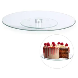 Relaxdays Drehbare Tortenplatte Glas Silber,Transparent