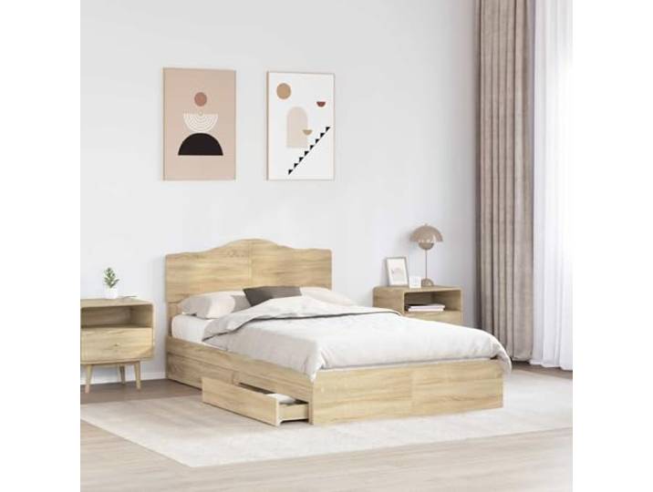 KTHLBRH Boxspringbett 135 x 190 cm mit Kopfteil Eiche Sonoma Technisches Holz, Schubladen inklusive, einfache Montage, modernes Design