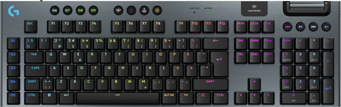 Logitech G G915 X LIGHTSPEED, Verkabelt & Kabellos, USB + RF Wireless + Bluetooth, Mechanischer Switch, QWERTY, LED, Schwarz