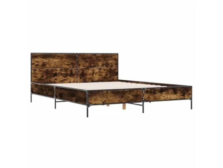 KTHLBRH Bettgestell Eiche Rauch 140 x 190 cm aus mehrschichtigem Holz Beine aus Metall, Latten aus Sperrholz, Kopfstütze für Rückenunterstützung, stabile Konstruktion