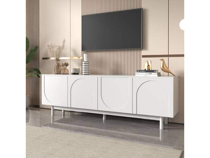 Meuble TV - Blanc - 175x38x56 cm - Étagères réglables - Style contemporain - Design minimaliste