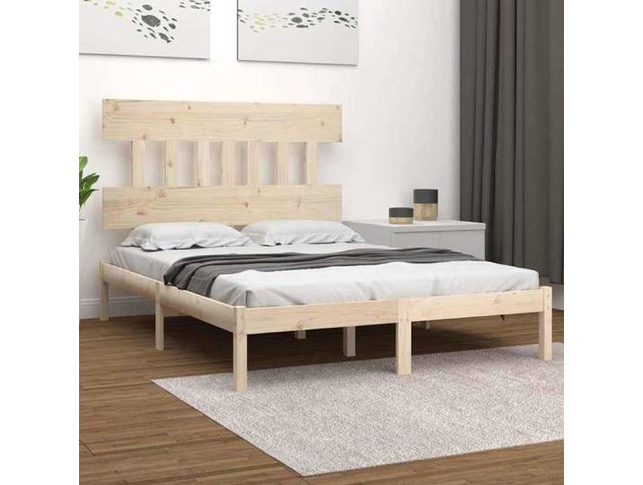 Cadre de lit bois massif pin sommier tapissier 120x190 cm chambre à coucher pour adultes
