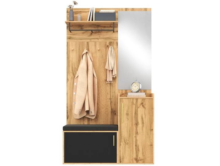 Garde-robe compacte avec miroir et banquette Garde-robe de couloir avec armoire à chaussures et crochets crochets à