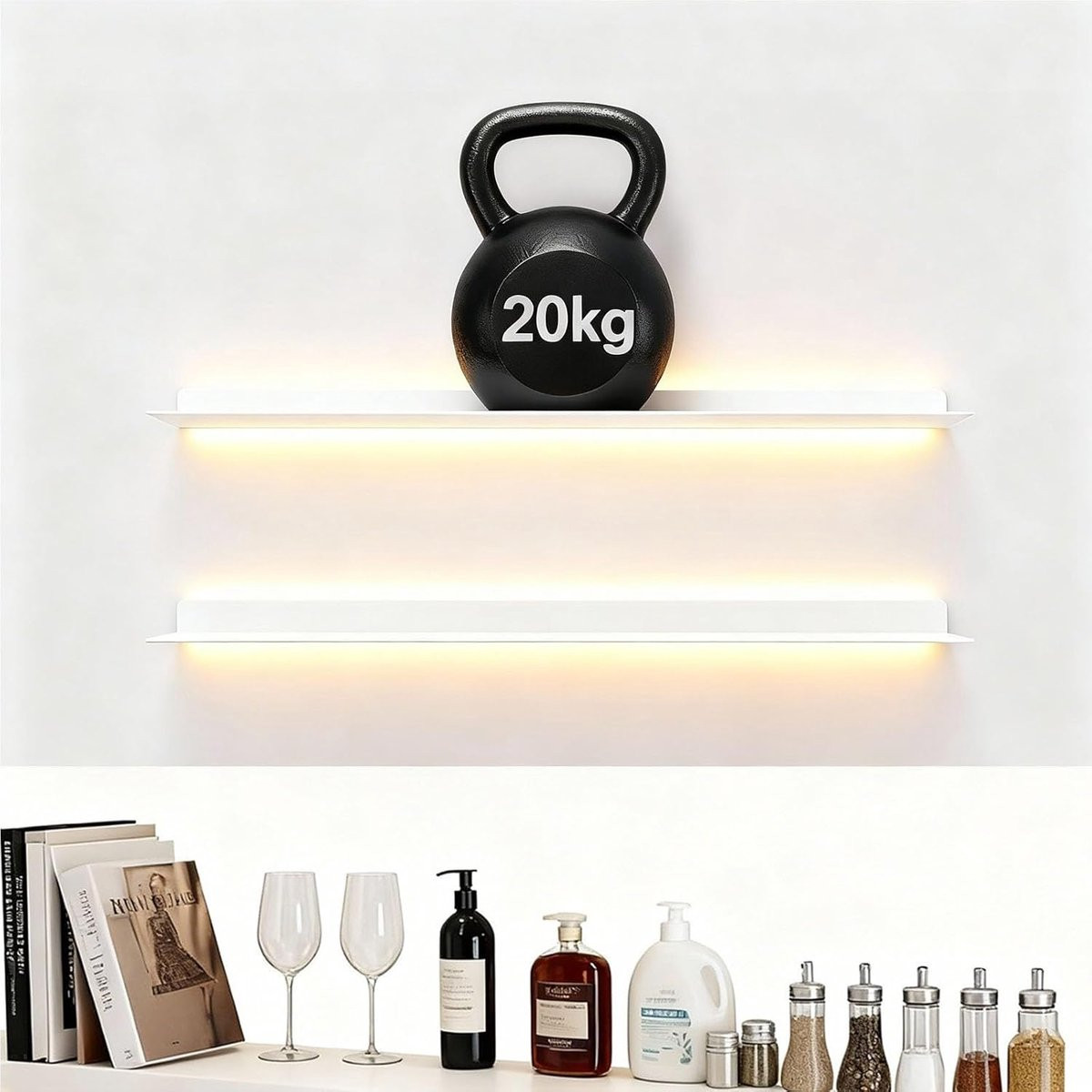Modern Zwevende Wandplank met Geïntegreerde LED-verlichting - Wit - 60 cm