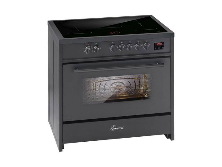 GURARI Induktions Herd-Set Induktionsherd 90 cm Standherd Schwarz, 5 Kochzonen, XXL Backofen 121L, Range Cooker,FLEX Zonen E 913 BL., mit 1-fach-Teleskopauszug