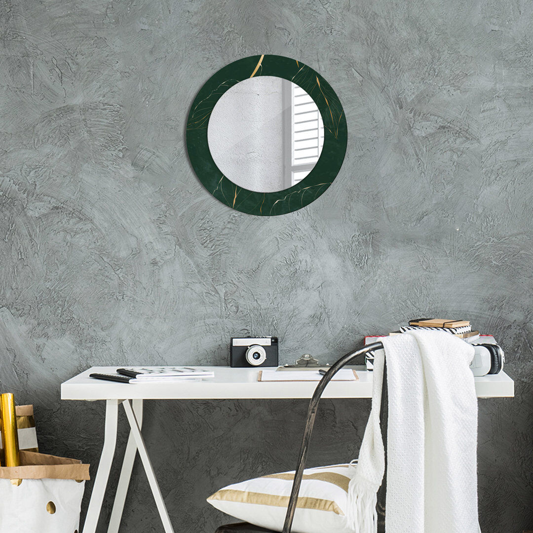 East Urban Home Huldar Glass Flat Mirror Green Delicate Golden Leaves 50cm H x 50cm W
