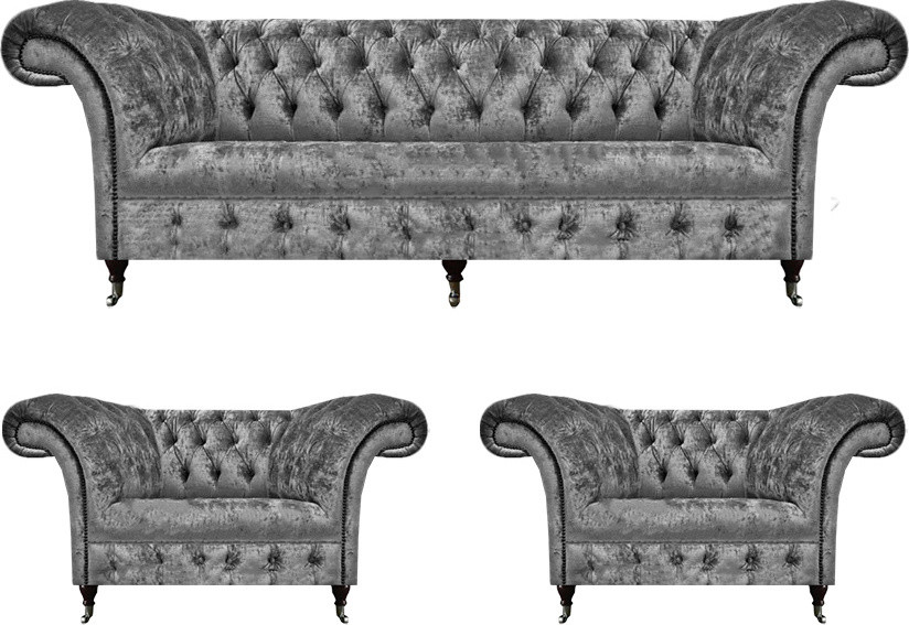 Grau Chesterfield Design Woonkamer Set 3-delig