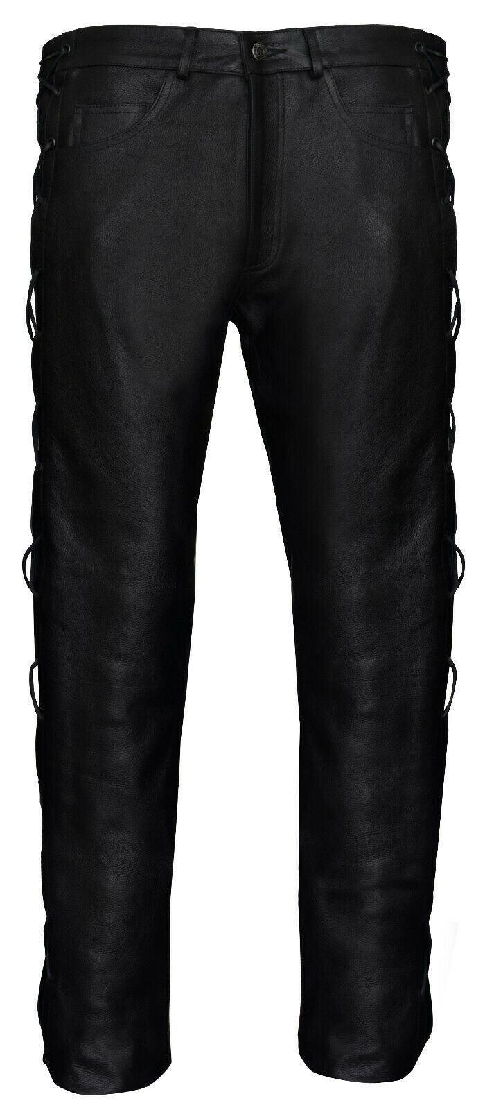 Heren geregen leren bikerjeans-Utah