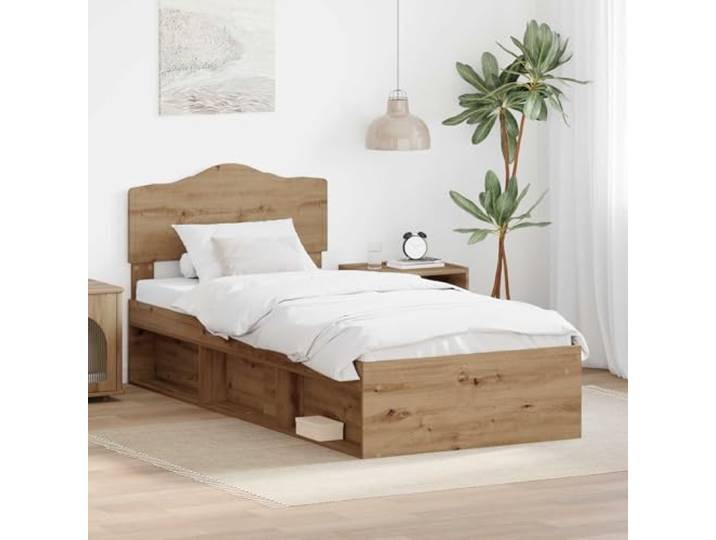 Massives Kiefernholz Modernes Bettgestell Eiche 90 x 200 cm Braun Bettrahmen Kunsthandwerk Eiche 90x200 cm Massives Kiefernholz Einzelbett mit Lattenrost Modernes Bettgestell stabil und