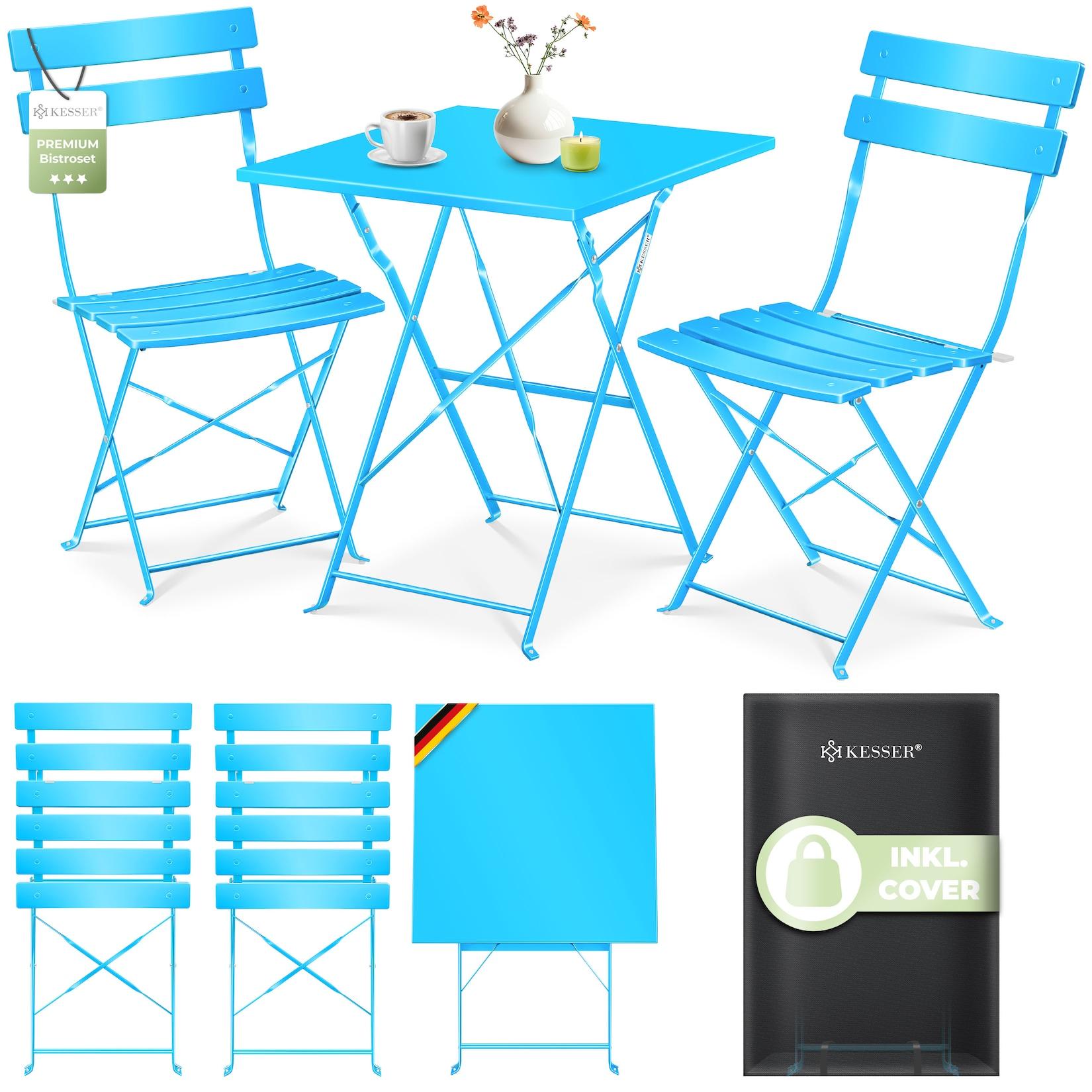 KESSER® Bistroset 3-teilig mit Bistrotisch & 2 Klappbaren Stühlen Gartenmöbel-Set Outdoor Sitzgruppe UV & wetterbeständig Gartentisch Balkonset bestehend aus Klapptisch & 2x Klappstühlen & Cover