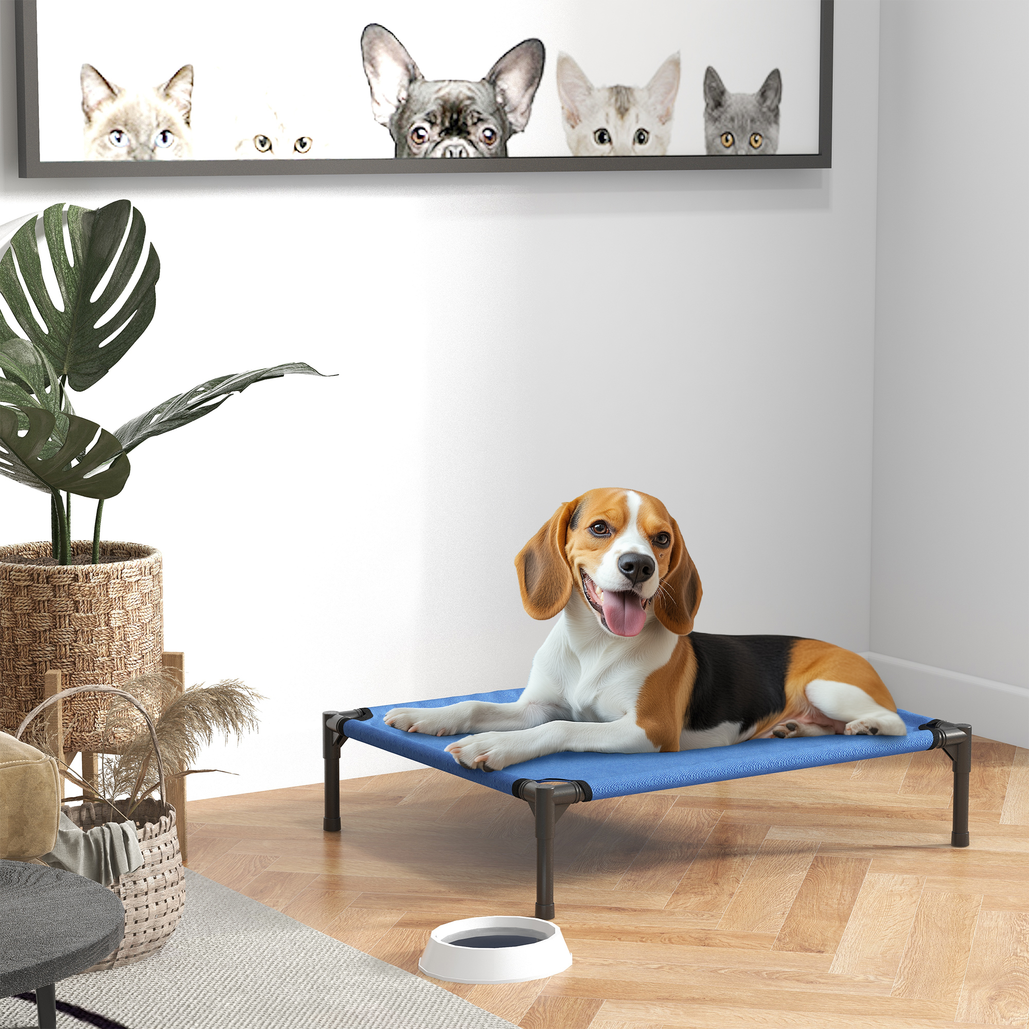 Pawhut Cuccia Lettino per Cani Rialzato Pieghevole per Interno ed Esterno in Metallo e Tessuto Oxford, 76x61x18 cm, Blu