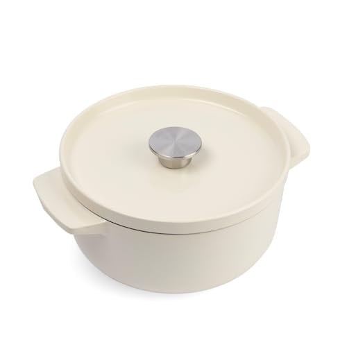 KitchenAid Gietijzeren Braadpan met Deksel Amandel Crème, Ø 22 cm, 3,3 l