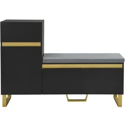 OKWISH Schuhschrank MDF Schwarz 120x35x85 cm mit Sitzbank, Schublade, Türen und offenem Fach, teilweise Hochglanz