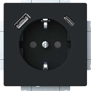 Busch-Jaeger Steckdose 20EUCB2USBAC-88 Plattform 63, Unterputz, 1-fach, schwarz matt, mit USB-A und USB-C
