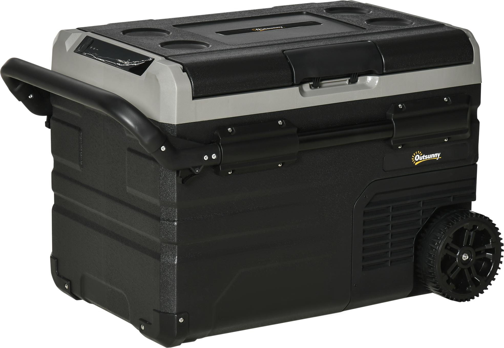 Kühlbox Auto 40L Kompressor Kühlschrank 12V/24V DC 110-240V AC mit LED-Beleuchtung, Transportrollen und Griffen für Boot, Camper, Reisen - Grau/Schwarz
