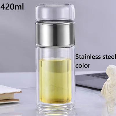 Inspired Finds High Borosilicate Glass Tea Infuser Water Bottle With Double Layer Tumbler 14.20fl Oz steel Color