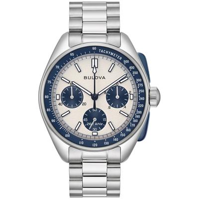 Chronograph BULOVA "Lunar Pilot", silber (silberfarben, weiß, blau), Armbanduhren, Herren, silberfarben, Chronograph, Armbanduhr, Quarzuhr, Herrenuhr, Saphirglas, Edelstahl- & Lederarmband