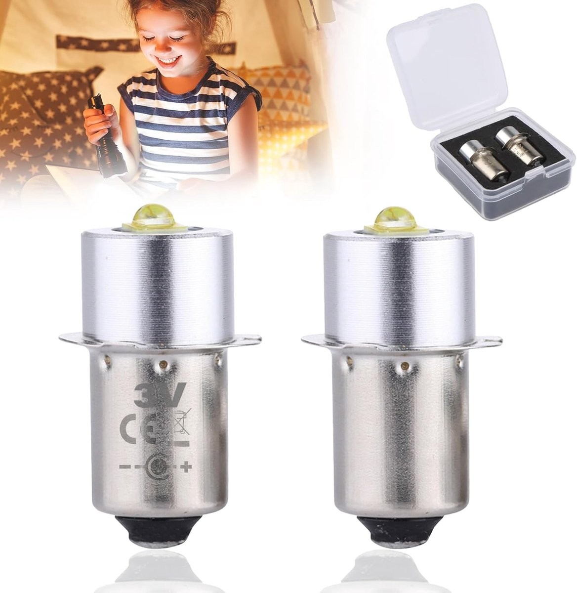 2 stuks P13.5S LED reservelampen voor zaklampen, 300 lm
