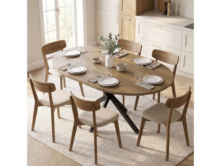 HOMCOM Table Extensible Industrielle 4–6 Pers Pied X Bois Brun