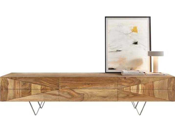 DELIFE Fernsehtisch Wyatt Sheesham Natur 175 cm 2 Türen 1 Klappe Lowboard