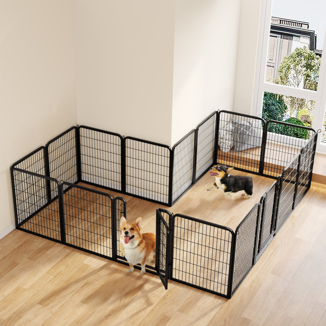 Yaheetech Pet Pen with 2 Doors & Automatic Locks Black 65cm x 80cm