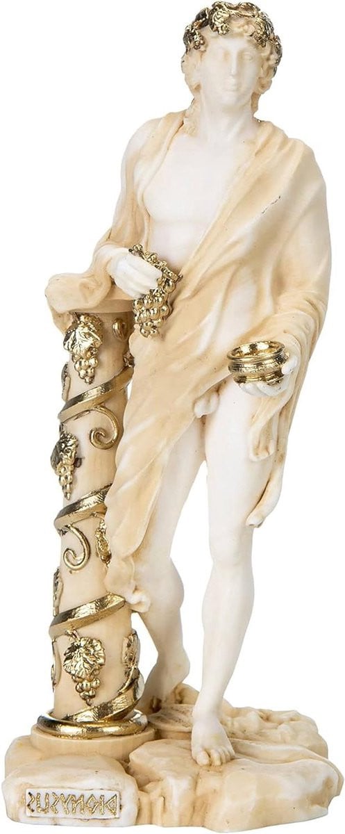 Dionysus Bacchus beeld - Handgemaakt alabast sculptuur - Klassieke decoratie - Goud - Hoogte: 17 cm
