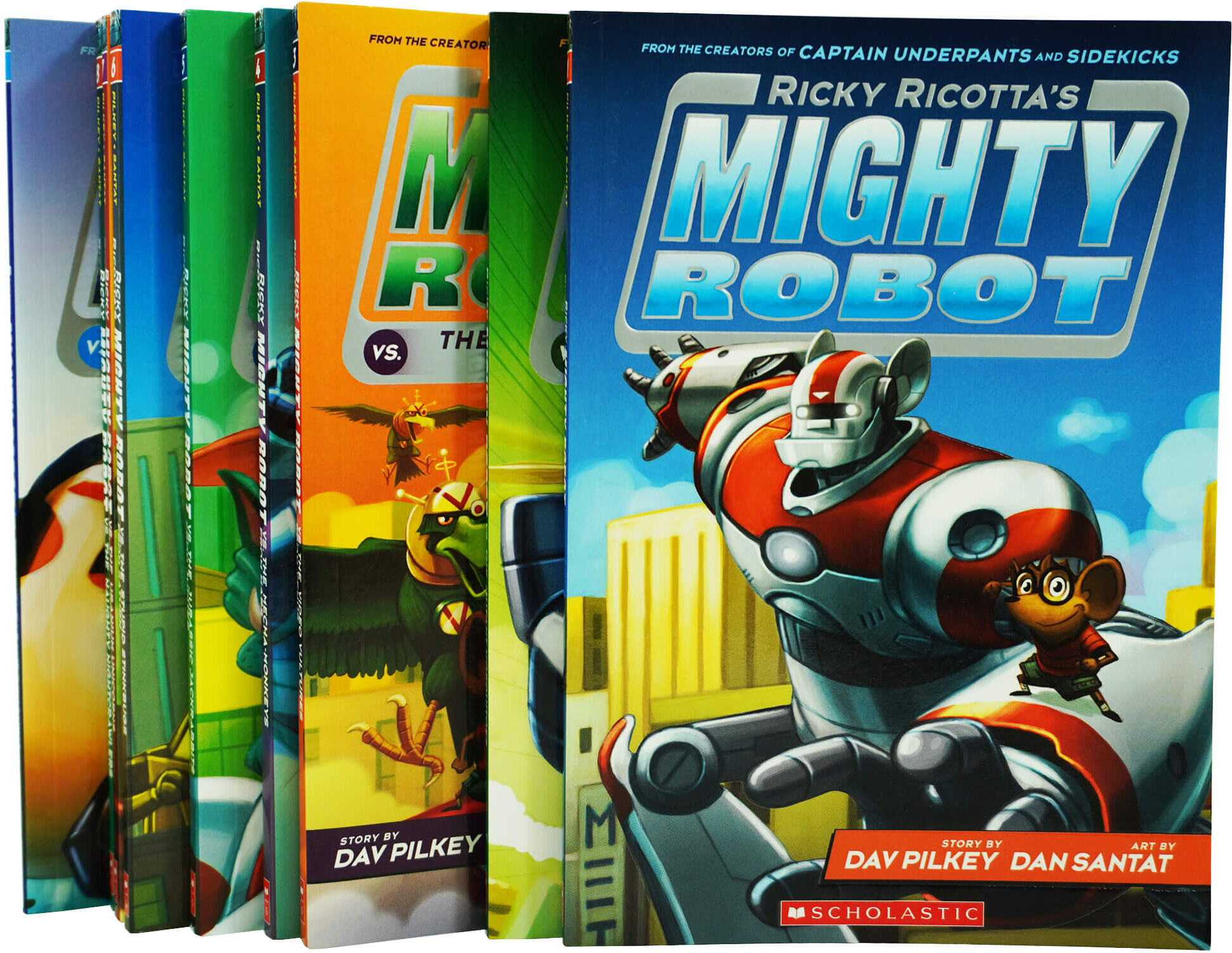Ricky Ricotta's Mighty Robot by Dav Pilkey & Dan Santat 9 Books Collection Set - Ages 7-9 - Paperback Scholastic