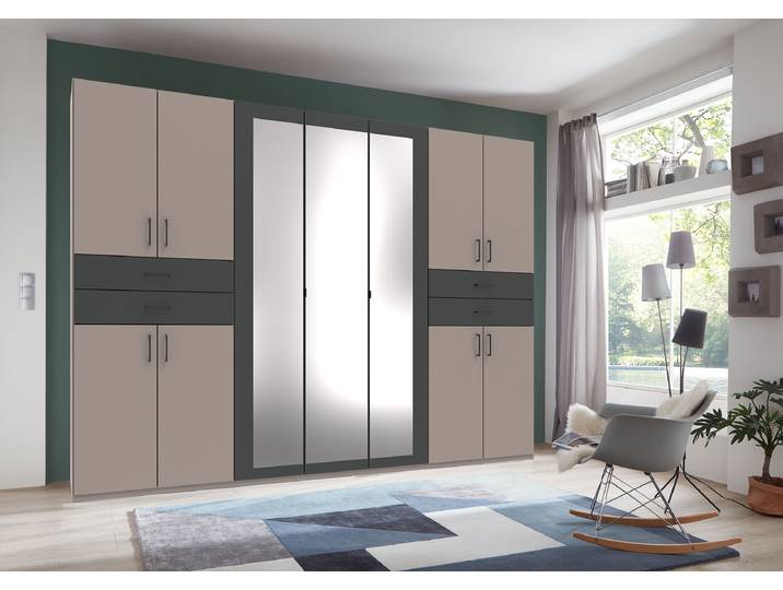Drehtürenschrank Taiga 313cm Grau/Saharagrau/Graphit