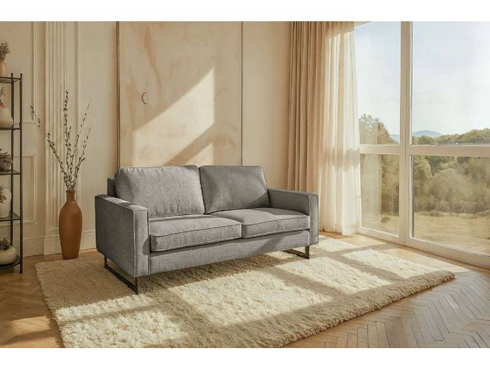 2-Sitzer Sofa, Chenille, Silber Grau, 166×97 cm, Wellenunterfederung, Modern, Places of Style