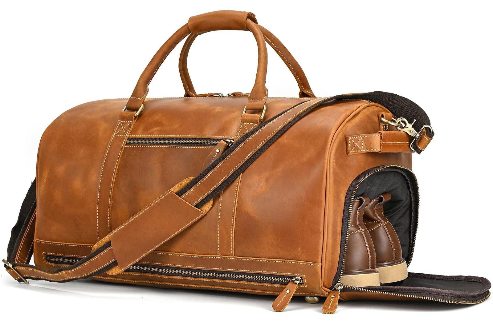 Vintage Leder Wochenendtasche für Reisen und Sport