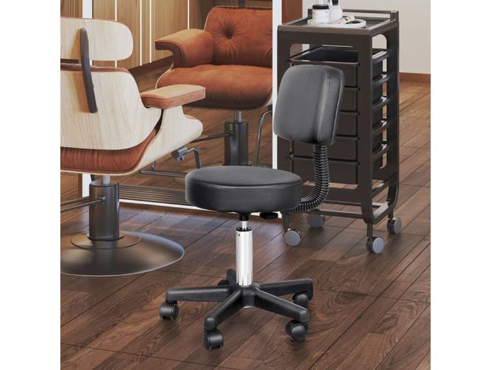 Tabouret à roulettes a hauteur réglable et pivotant avec dossier ergonomique