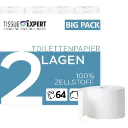 Tissue Expert Toilettenpapier, 2-lagig, 64 Rollen x 250 Blatt, 100% Zellstoff
