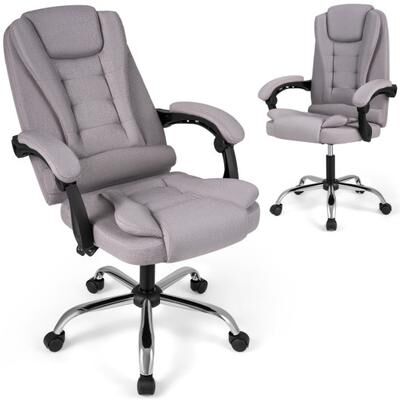 Costway Big High Back Executive Chair with Linkage Armrests and Leather Padded Seat for Office-Gray