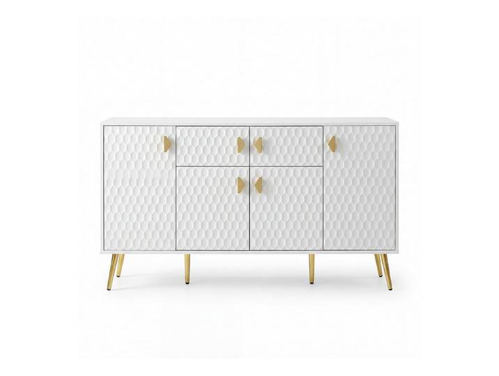 FUFU&GAGA Sideboard Sideboard 160cm Weiß, 3D Waben Design Anrichte Wohnzimmer
